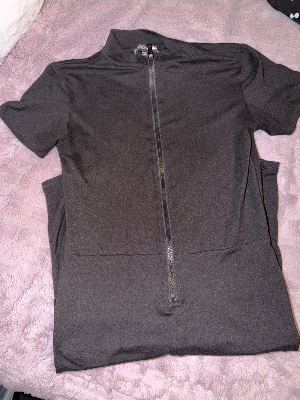 Fashion Nova Black Zip-Front Short Sleeve Jumpsuit
